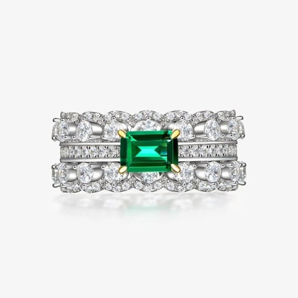 🎀 Noble Density Diamond Inlaid Luxury Emerald CZ Ring for Women, HA4406-6 - Picture 1 of 6